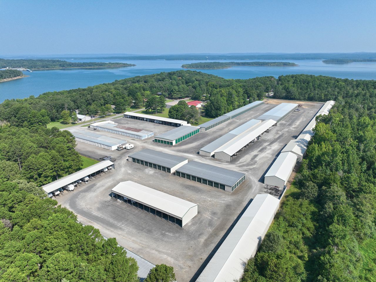 Aerial view of Golden Anchor Storage near Greers Ferry Lake in Heber Springs