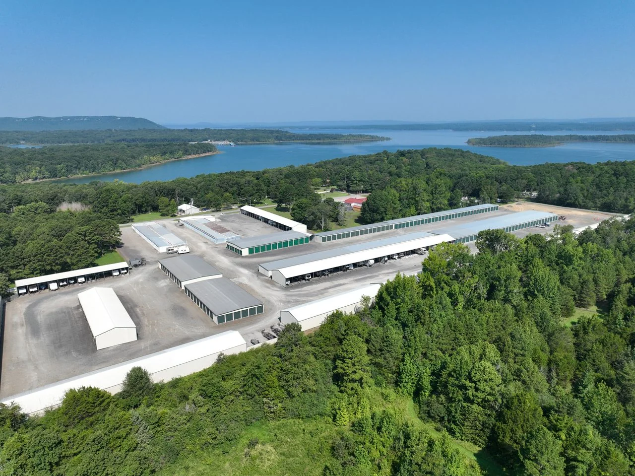 Aerial view of Golden Anchor Storage buildings and surrounding property