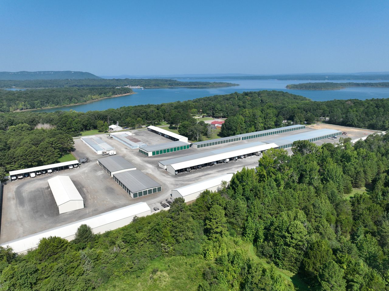 Aerial view of Golden Anchor Storage buildings and surrounding property