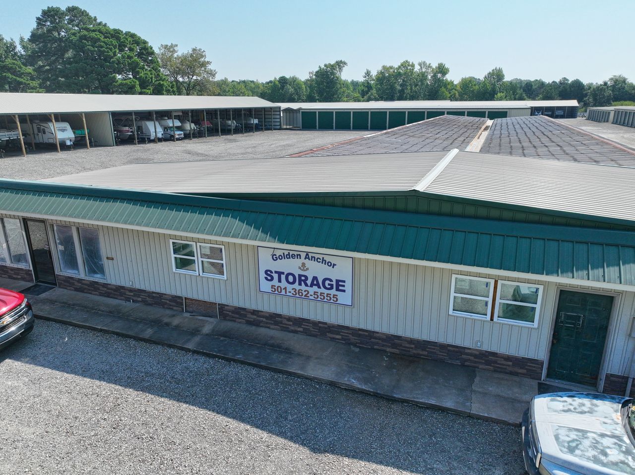 Golden Anchor Storage office and storage buildings seen from above